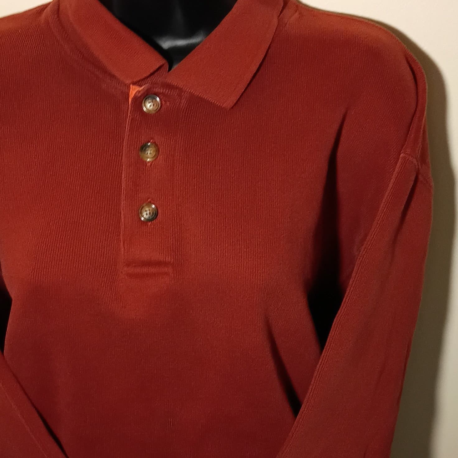 Orvis Vintage Shirt Medium 1/4 Button Pullover Red Knit Sweate Size Large - Thumbnail 3