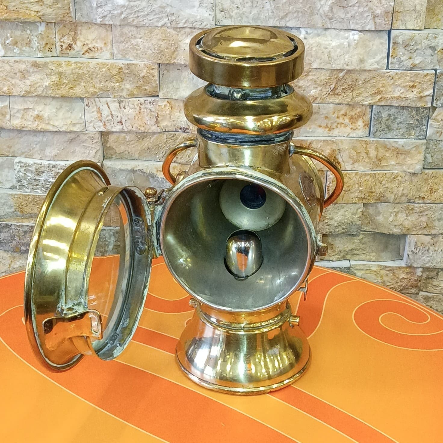 Vintage Brass HOWES & BURLEY BIRMINGHAM ILLUMINATED SIDE CAR LAMP Old Original - Thumbnail 9