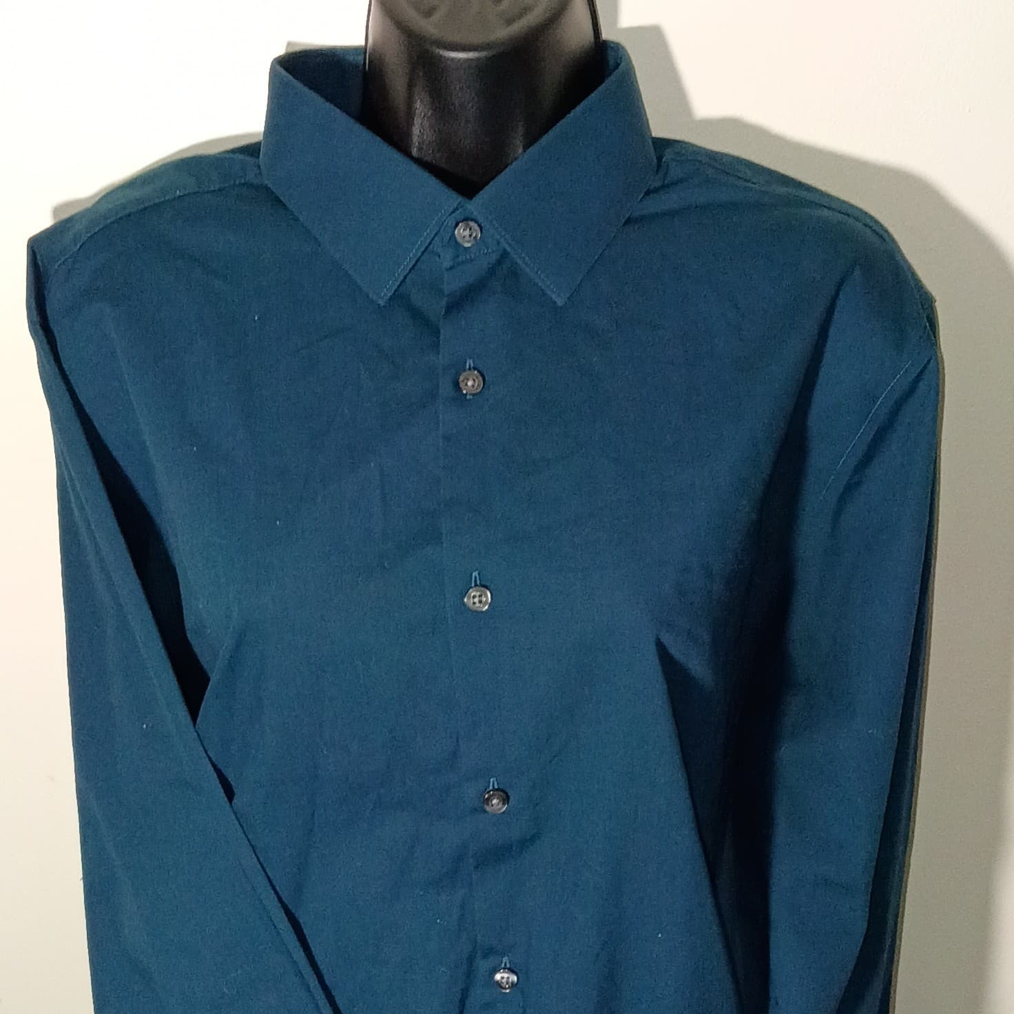 J.Ferrari Slim Fit Shirt Mens 16.5 Blue Button Up Long Sleeve Cotton Blend Shirt - Thumbnail 2