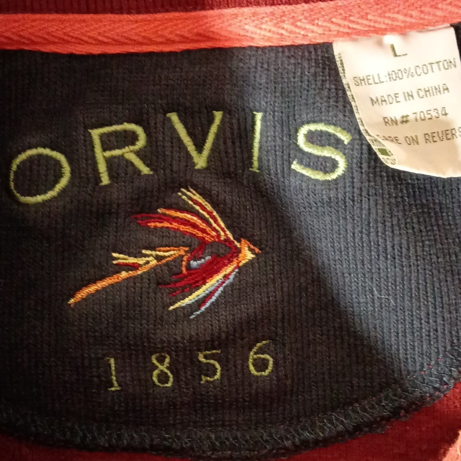 Orvis Vintage Shirt Medium 1/4 Button Pullover Red Knit Sweate Size Large - Thumbnail 2