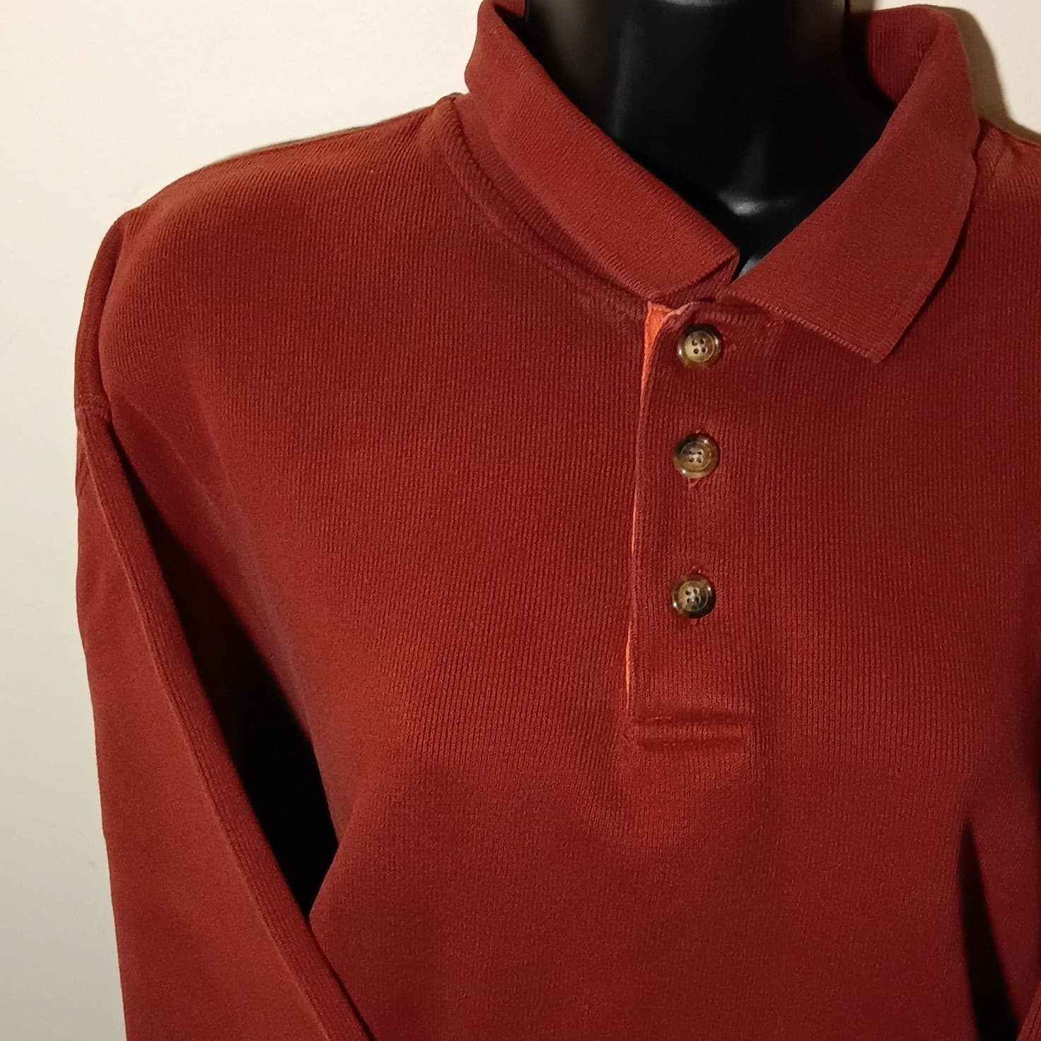 Orvis Vintage Shirt Medium 1/4 Button Pullover Red Knit Sweate Size Large - Thumbnail 4