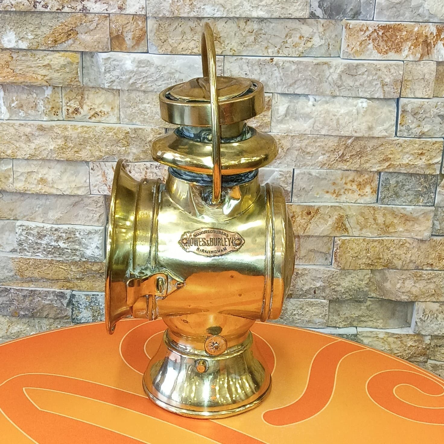 Vintage Brass HOWES & BURLEY BIRMINGHAM ILLUMINATED SIDE CAR LAMP Old Original - Thumbnail 2