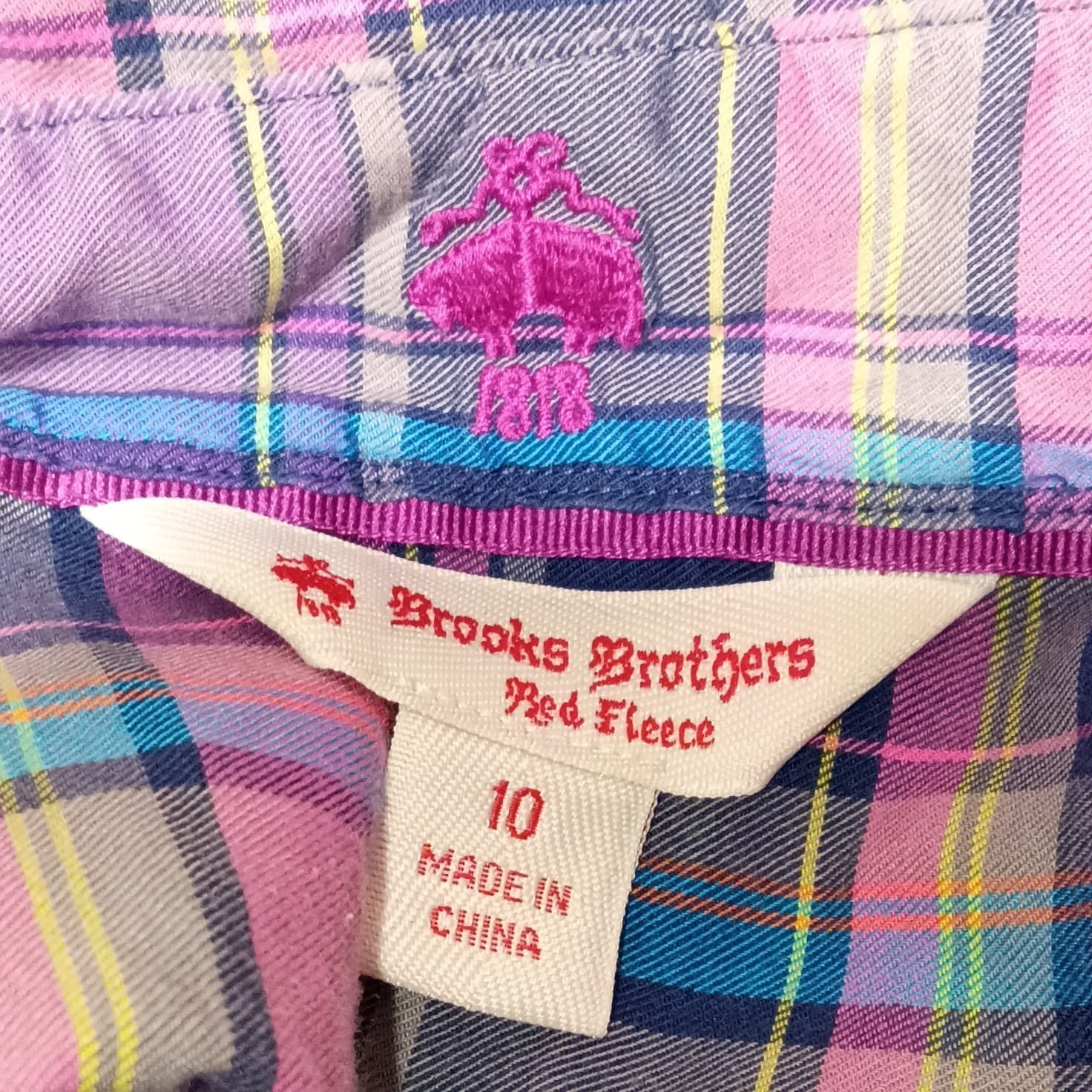 Brooks Brothers Red Fleece Plaid Button Up Cotton Shirt Pink Purple Blue Size 10 - Thumbnail 2