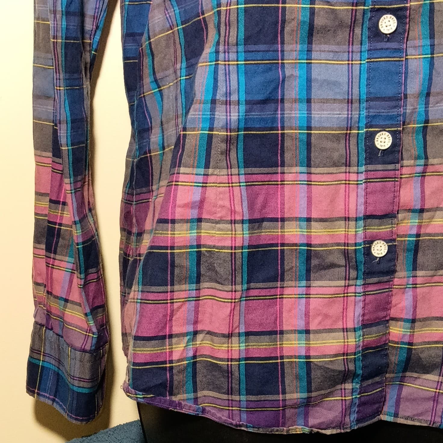 Brooks Brothers Red Fleece Plaid Button Up Cotton Shirt Pink Purple Blue Size 10 - Thumbnail 5