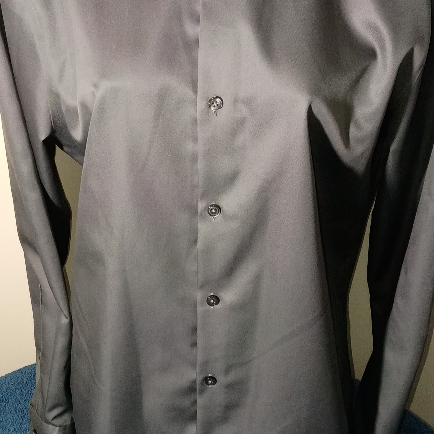 CALVIN KLEIN Size 16-32/33 GRAY SLIM FIT NON-IRON MEN BUTTON UP SHIRT ARC - Thumbnail 5