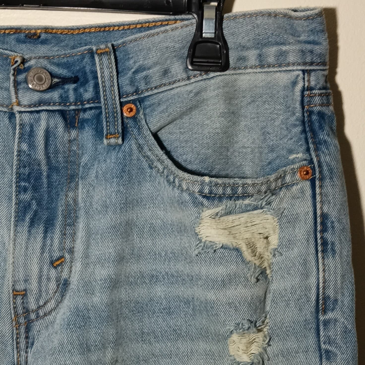 Levi's 511 Jean Shorts Mens 31 Blue Cutoff 100% Cotton Distressed Slim Fit - Thumbnail 3