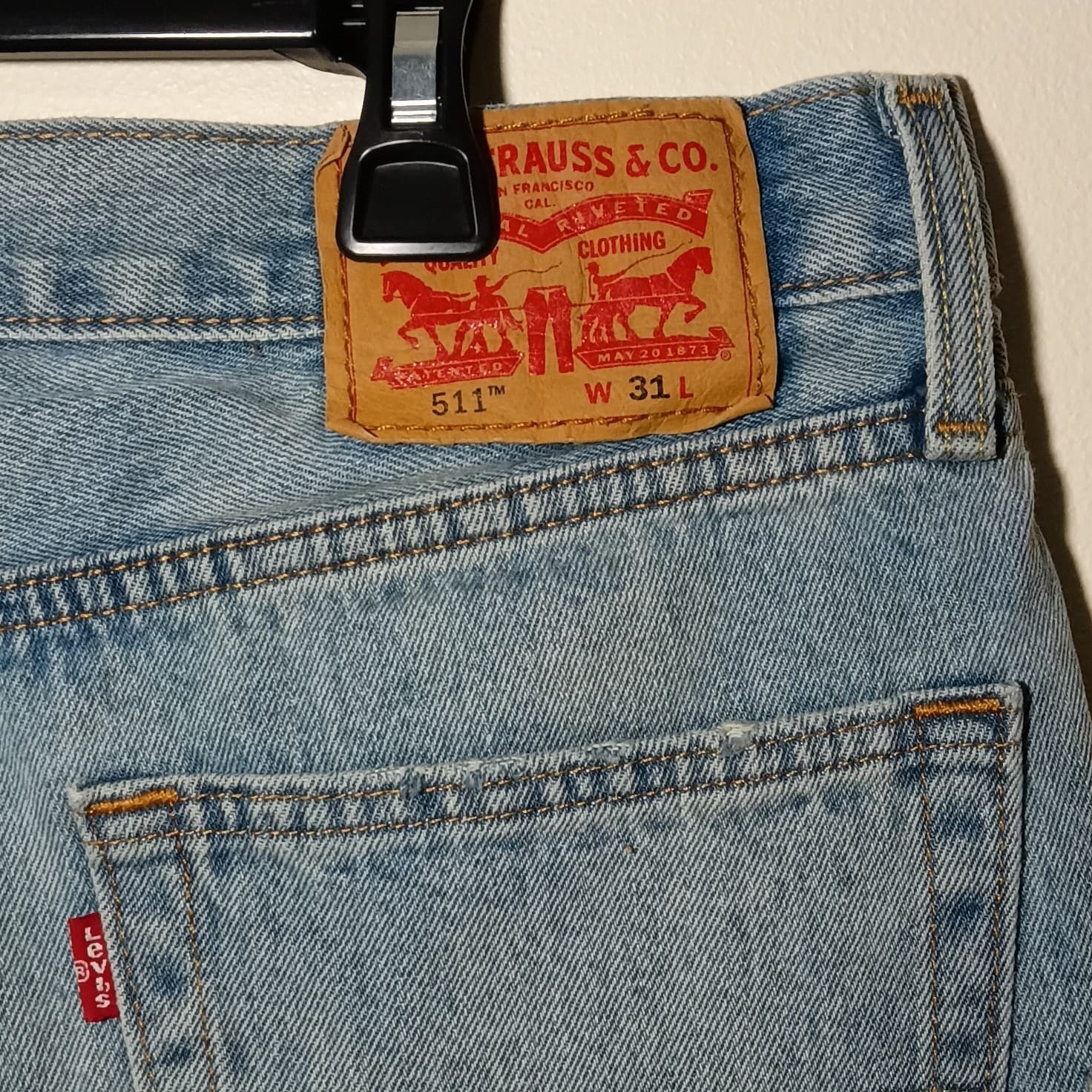 Levi's 511 Jean Shorts Mens 31 Blue Cutoff 100% Cotton Distressed Slim Fit - Thumbnail 7