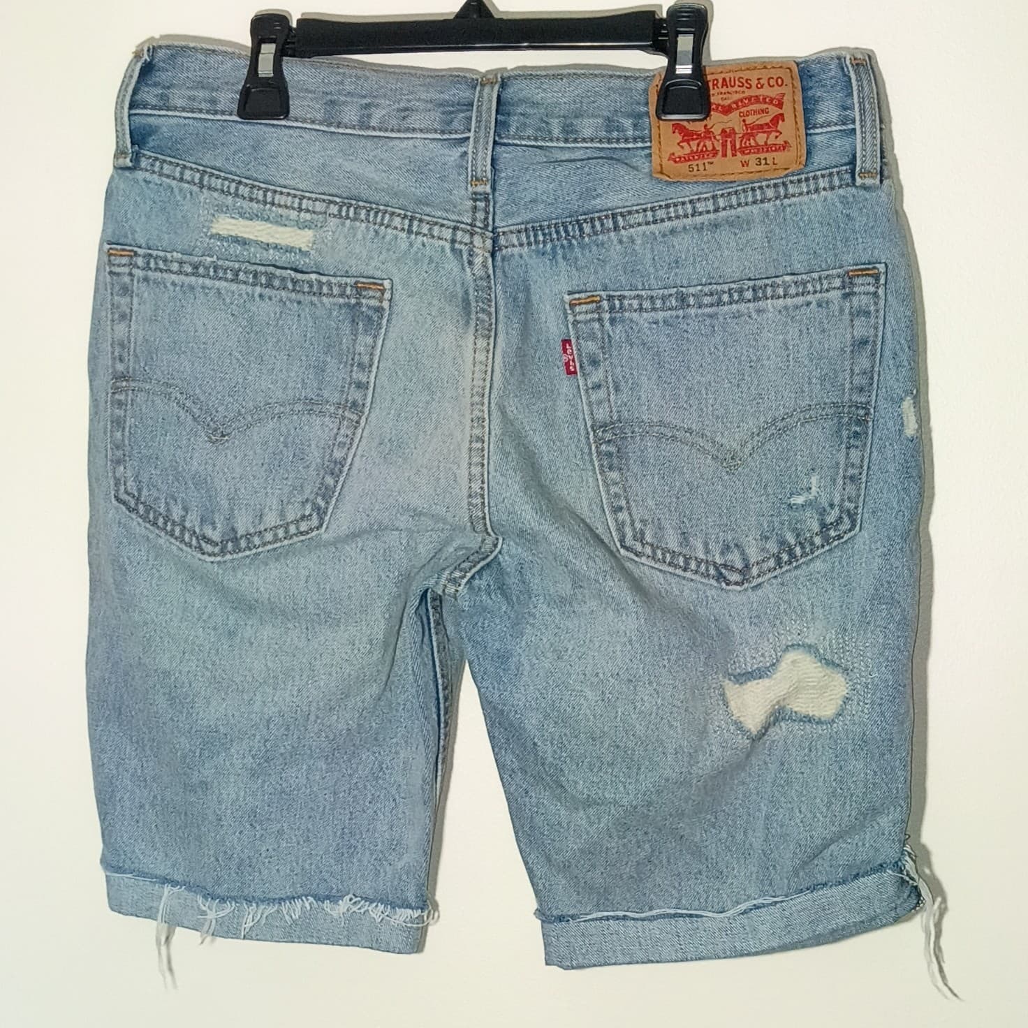 Levi's 511 Jean Shorts Mens 31 Blue Cutoff 100% Cotton Distressed Slim Fit - Thumbnail 2