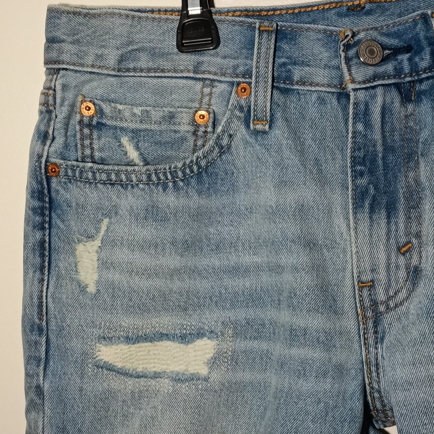 Levi's 511 Jean Shorts Mens 31 Blue Cutoff 100% Cotton Distressed Slim Fit - Thumbnail 6