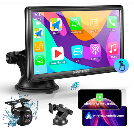 7-inch Touchscreen Wireless Car Stereo  Portable Car Radio Receiver with Apple Carplay & Android Auto Rear Camera GPS