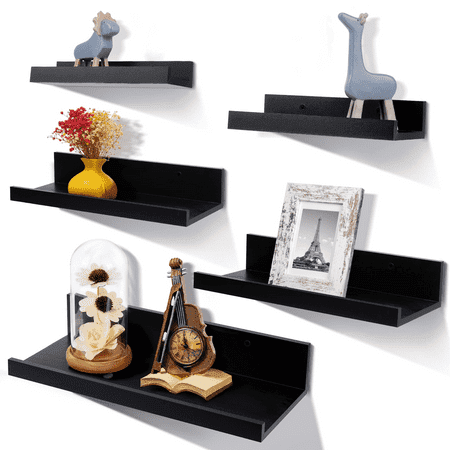 Floating Shelves  Sindcom Home Wood Shelf Wall Mounted  Set of 5  Multiple Sizes  Black