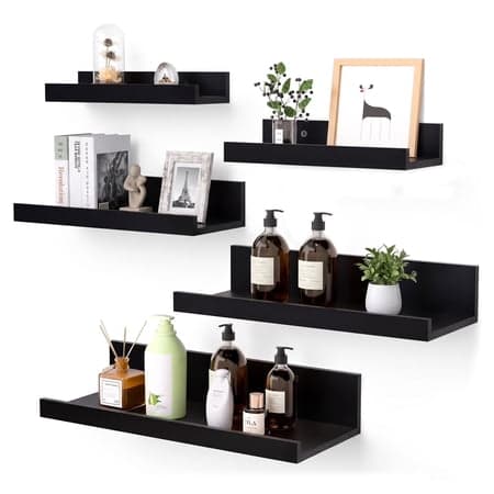 Floating Shelves  Sindcom Home Wood Shelf Wall Mounted  Set of 5  Multiple Sizes  Black - Thumbnail 2