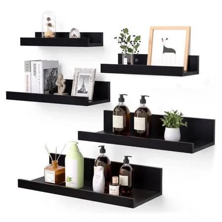 Floating Shelves  Sindcom Home Wood Shelf Wall Mounted  Set of 5  Multiple Sizes  Black - Thumbnail 3