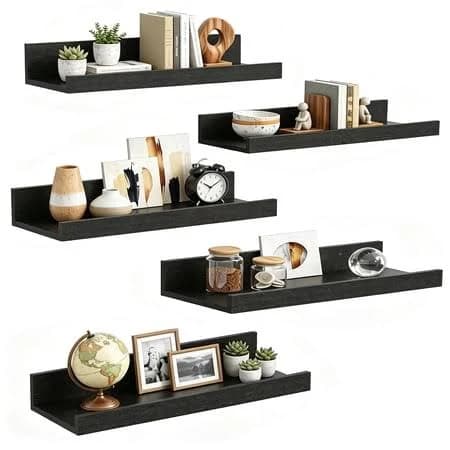 Floating Shelves  Sindcom Home Wood Shelf Wall Mounted  Set of 5  Multiple Sizes  Black - Thumbnail 7