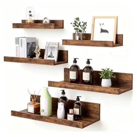 Floating Shelves  Sindcom Home Wood Shelf Wall Mounted  Set of 5  Multiple Sizes  Black - Thumbnail 4