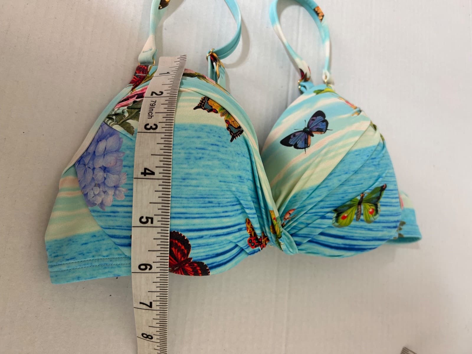 Johnny Was Women's XS Costa Azul Butterfly Aqua Blue Bikini Top Bra EUC - Thumbnail 5