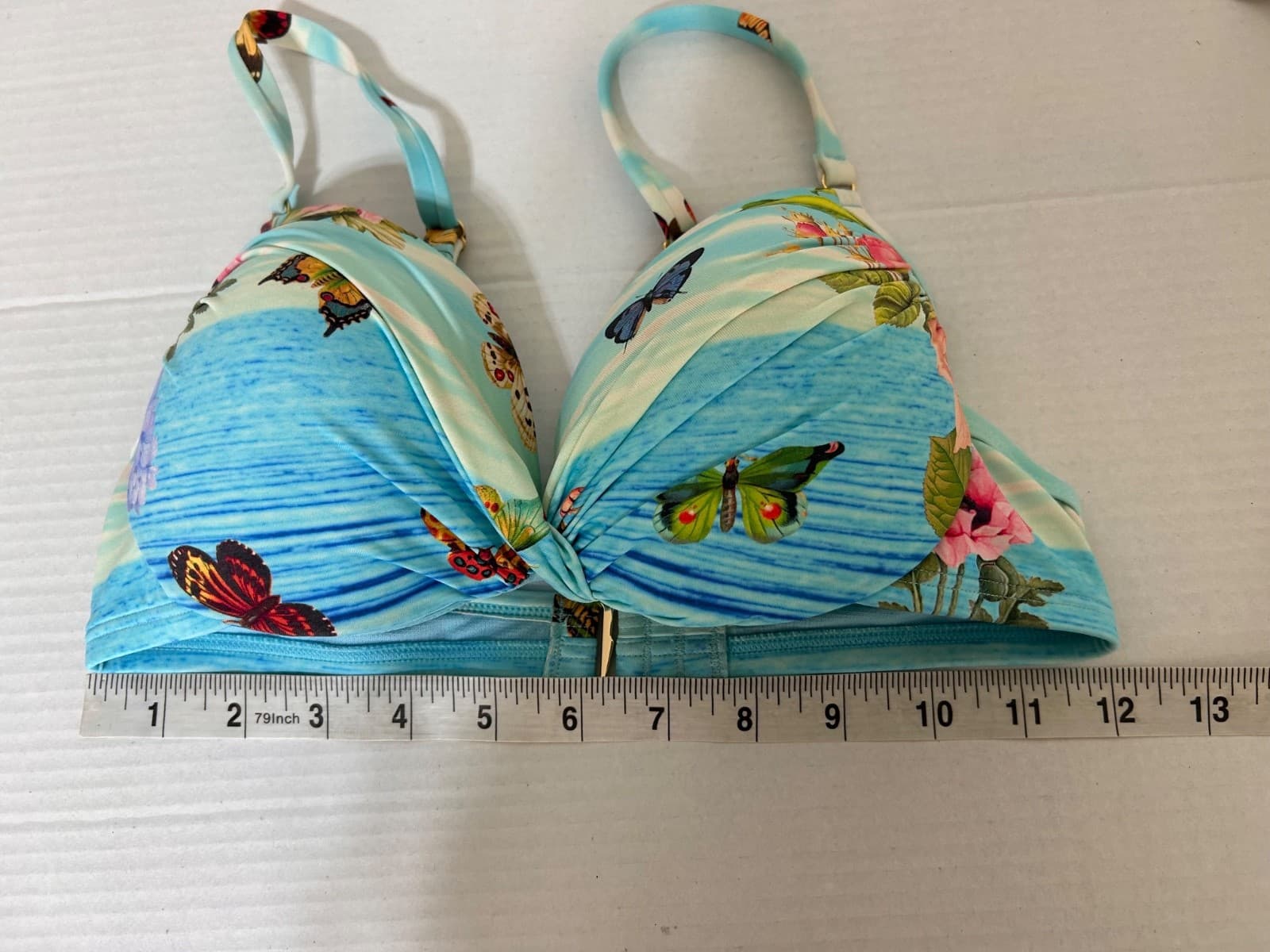 Johnny Was Women's XS Costa Azul Butterfly Aqua Blue Bikini Top Bra EUC - Thumbnail 6