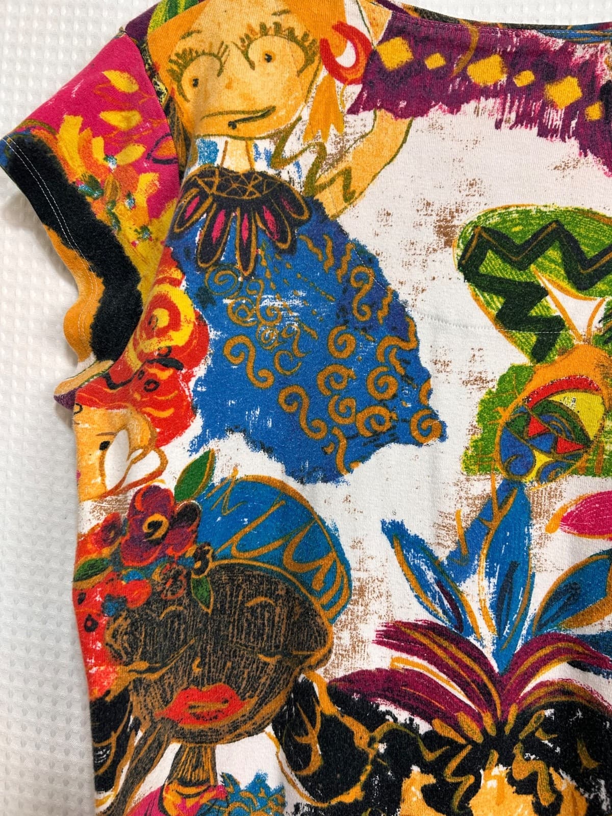 Vintage Chicos Cotton Top Size 3 L Art To Wear Women Festival Rare Bright j - Thumbnail 9