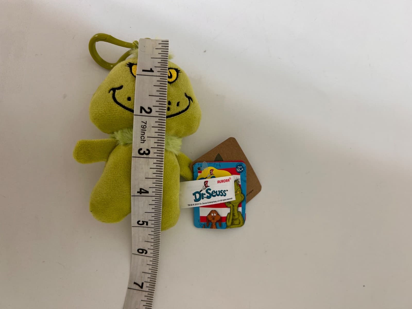 Aurora Dr. Seuss Grinch Clip On Plush Stuffed Toy Keychain Bag Charm 5" NWT - Thumbnail 3