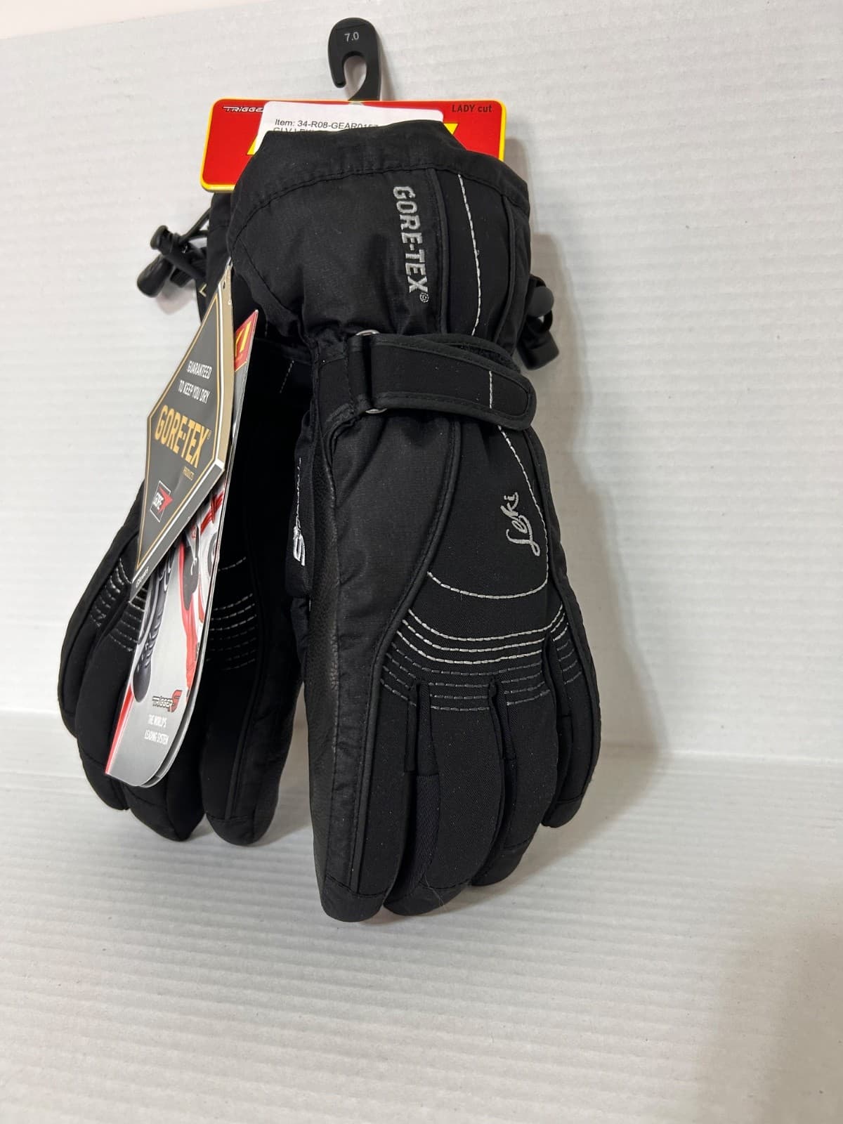 $110 Leki Womens size 7 (Small XS) Leather Goretex Ski Gloves Ladies Black b - Thumbnail 2