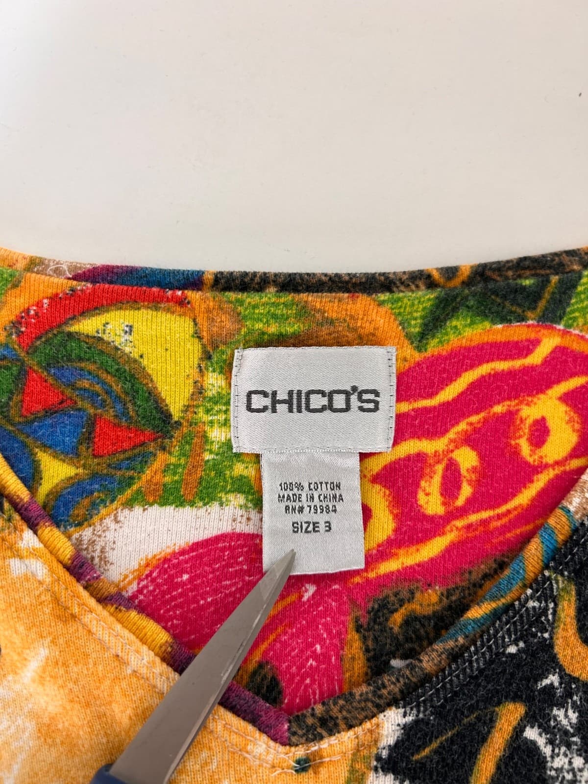 Vintage Chicos Cotton Top Size 3 L Art To Wear Women Festival Rare Bright j - Thumbnail 8