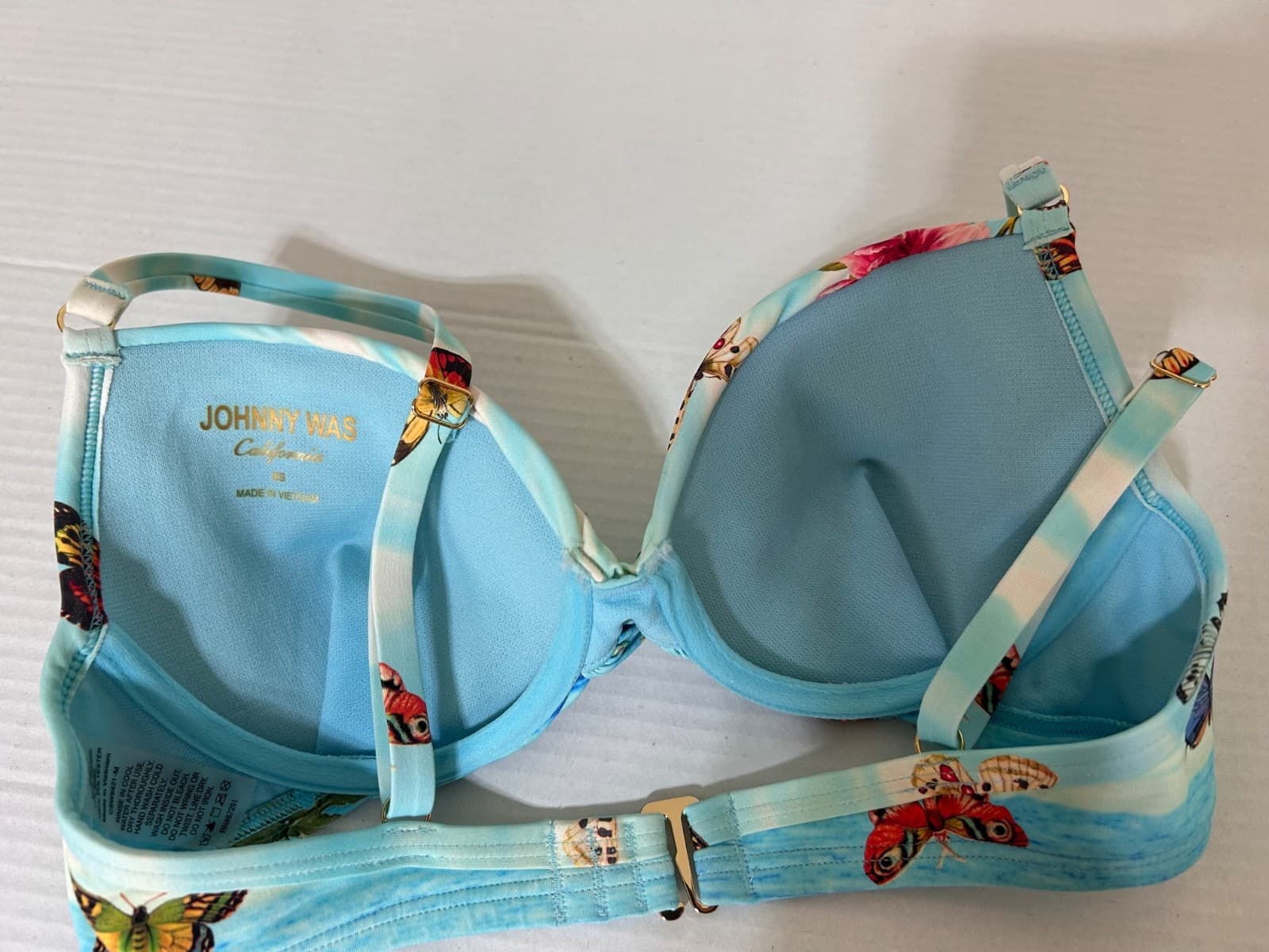 Johnny Was Women's XS Costa Azul Butterfly Aqua Blue Bikini Top Bra EUC - Thumbnail 3