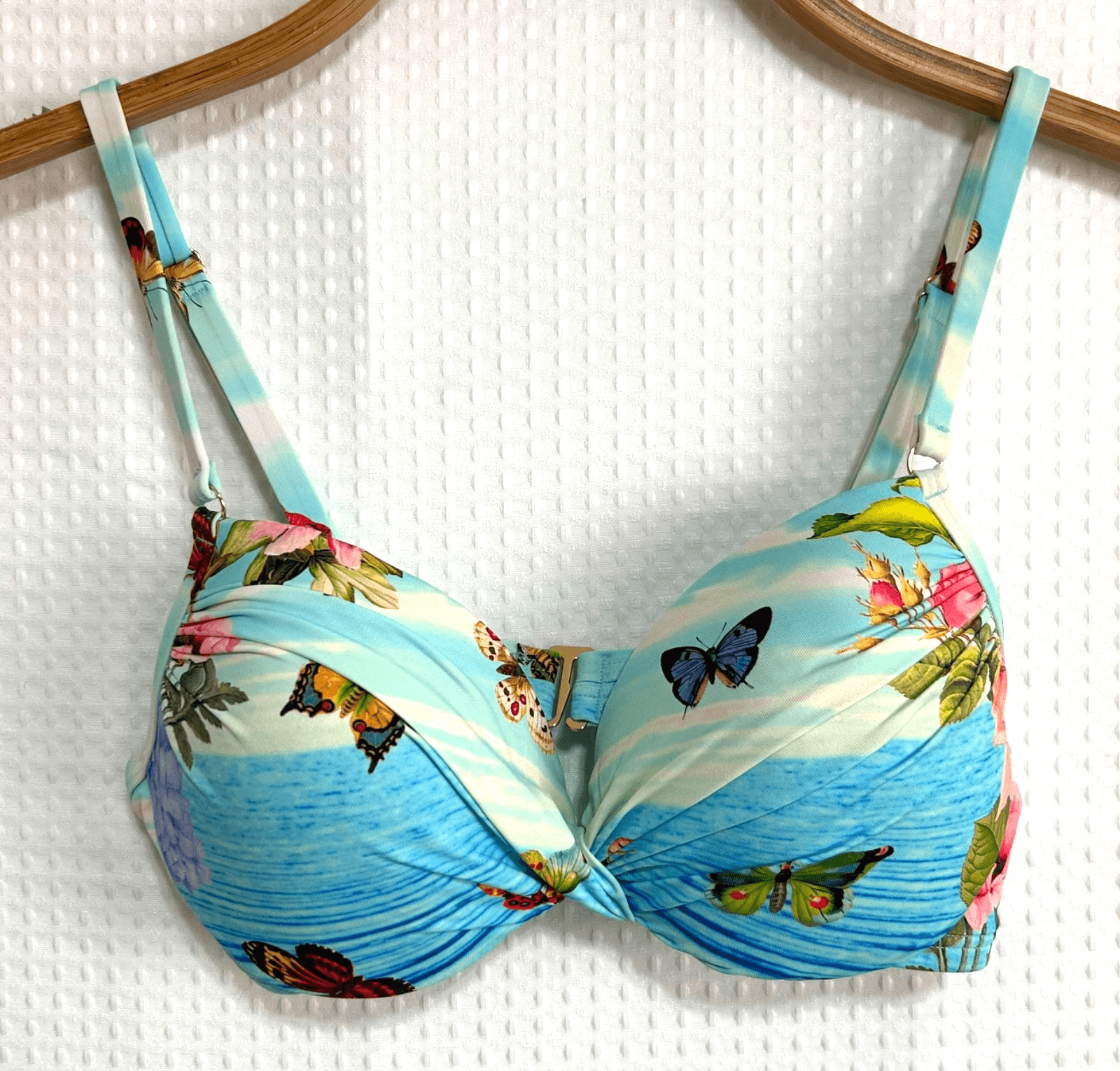 Johnny Was Women's XS Costa Azul Butterfly Aqua Blue Bikini Top Bra EUC - Thumbnail 2