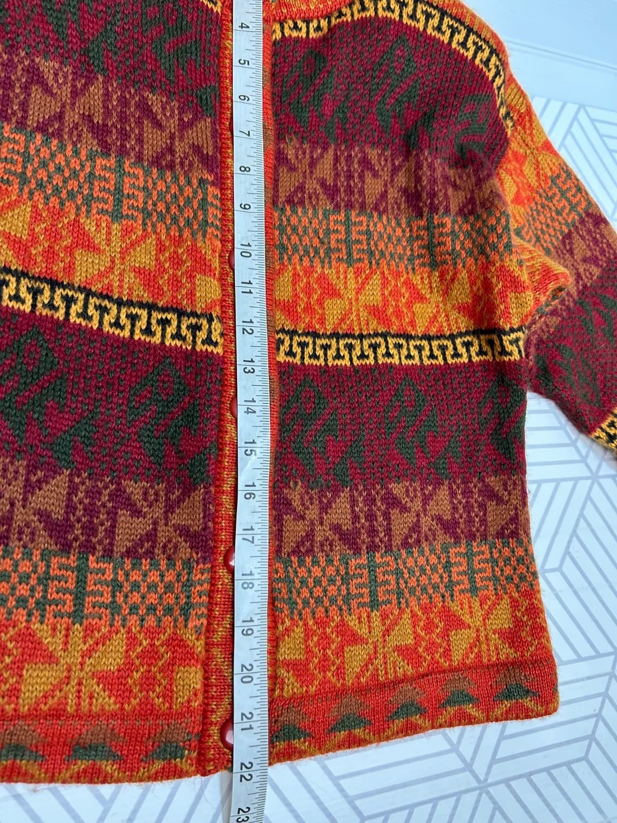 The Alpaca Connection size S Tribal Print Cardigan Sweater Made In Peru g - Thumbnail 8