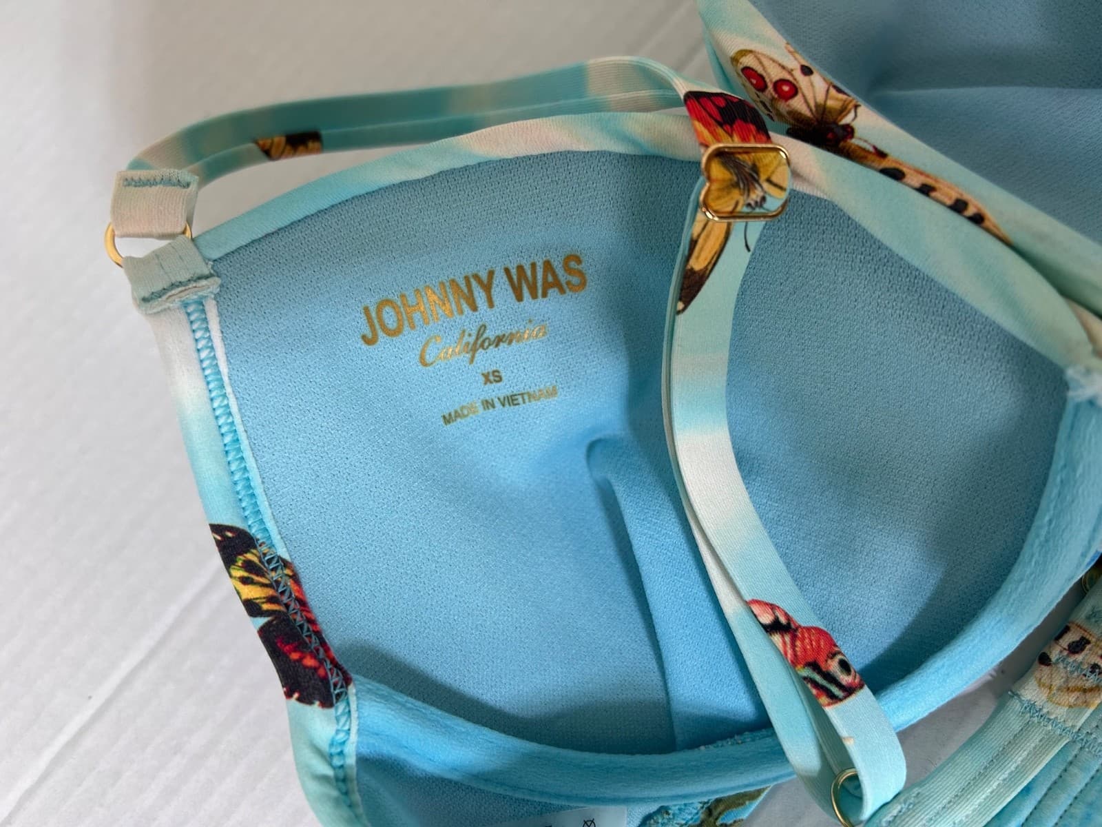 Johnny Was Women's XS Costa Azul Butterfly Aqua Blue Bikini Top Bra EUC - Thumbnail 8