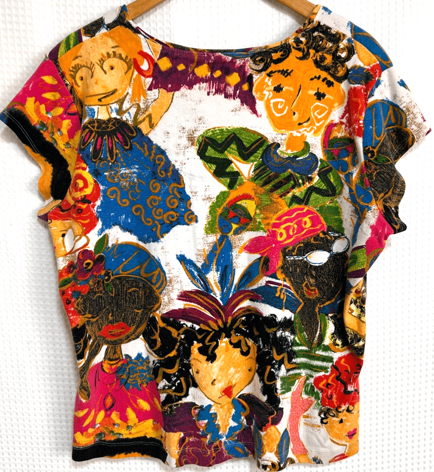 Vintage Chicos Cotton Top Size 3 L Art To Wear Women Festival Rare Bright j - Thumbnail 2
