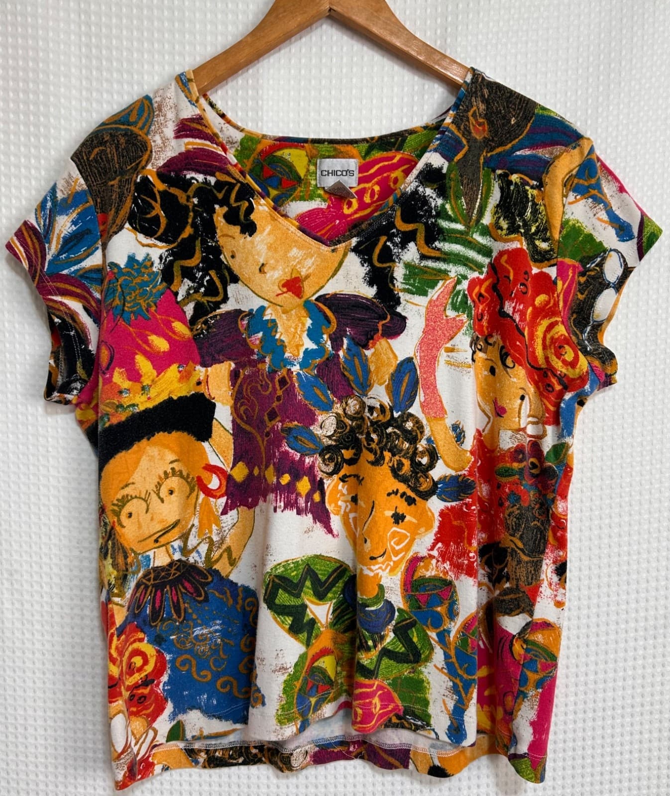 Vintage Chicos Cotton Top Size 3 L Art To Wear Women Festival Rare Bright j - Thumbnail 11