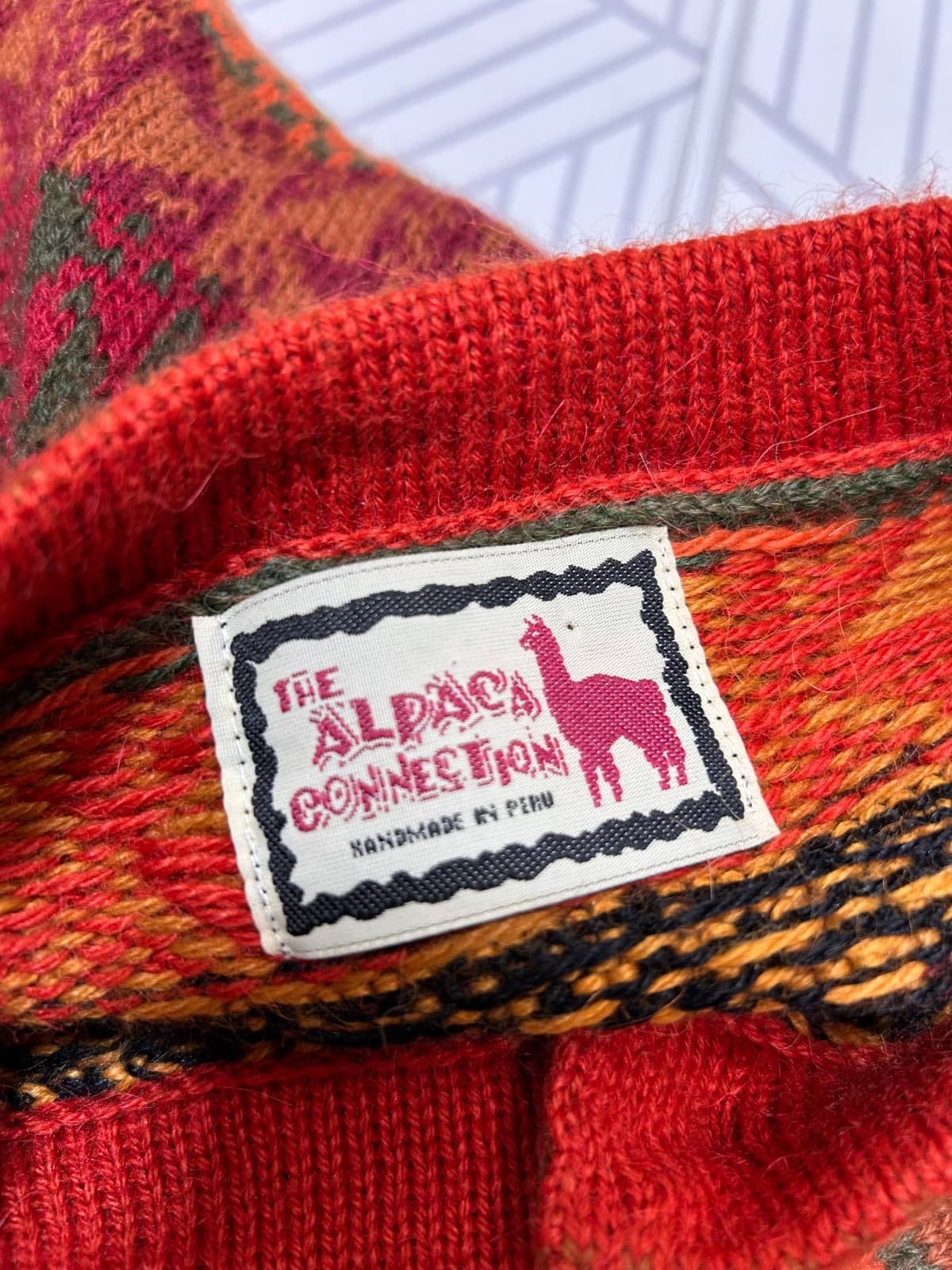 The Alpaca Connection size S Tribal Print Cardigan Sweater Made In Peru g - Thumbnail 3