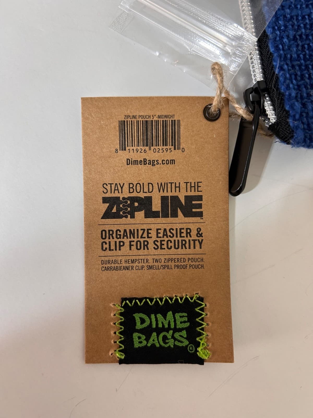 NWT DIME BAGS Zipline Hemp Pouch W Clip, 5” Midnight Blue 2 Pocket - Thumbnail 7