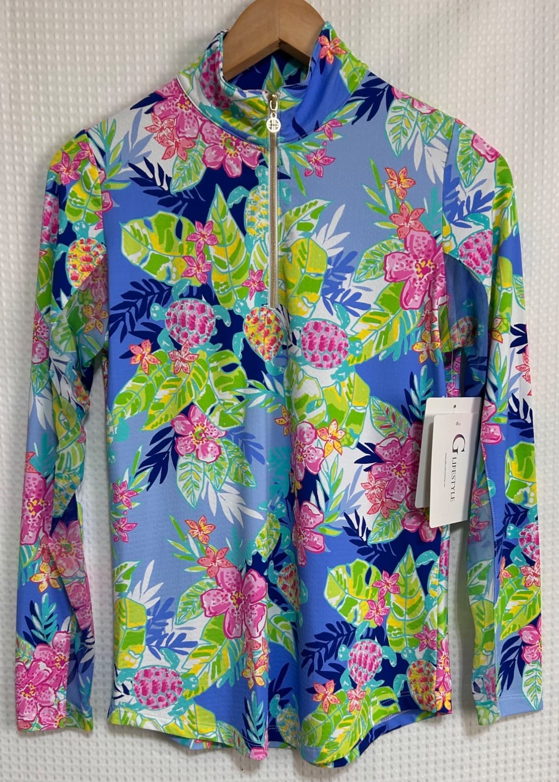 NWT G Lifestyle Tropical Long Sleeve Sun Protection Top Size XS Golf Tennis a1 - Thumbnail 8