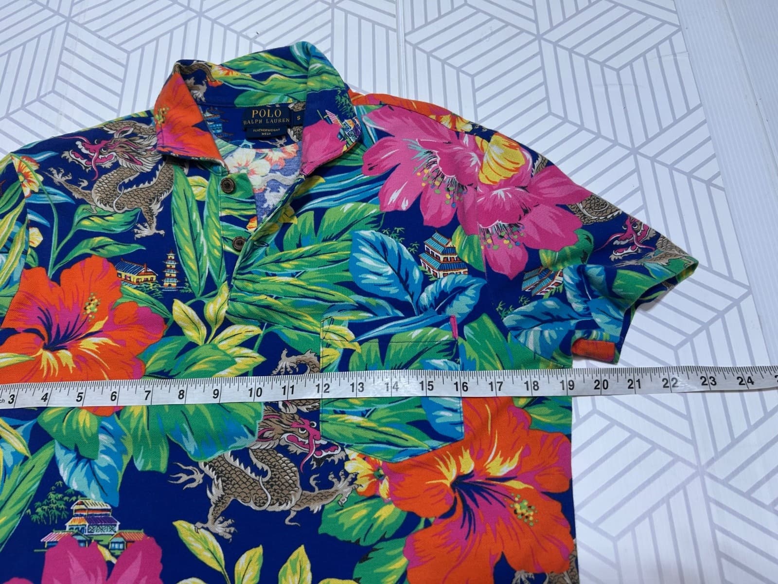 Polo Ralph Lauren Featherweight Mesh Dragon Hawaiian Tshirt Men’s Small a1 - Thumbnail 8