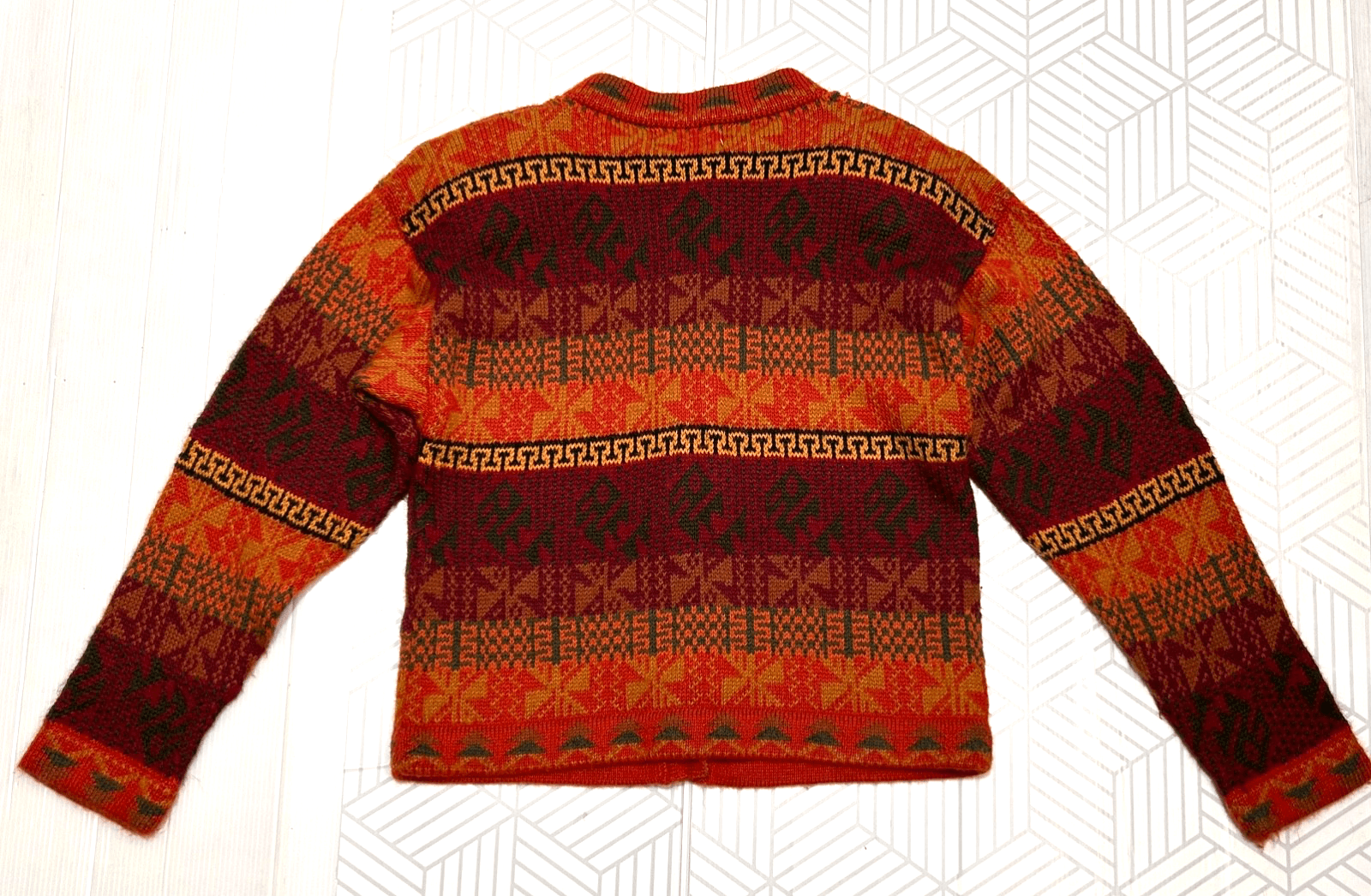 The Alpaca Connection size S Tribal Print Cardigan Sweater Made In Peru g - Thumbnail 4