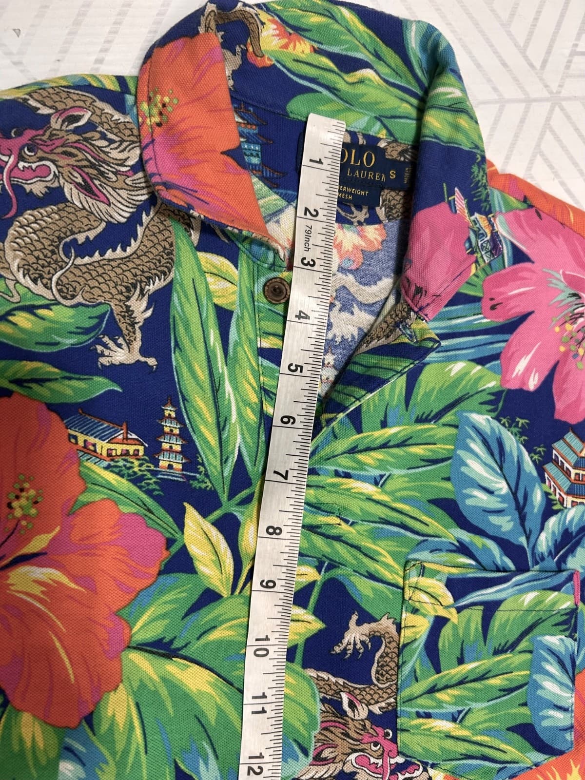 Polo Ralph Lauren Featherweight Mesh Dragon Hawaiian Tshirt Men’s Small a1 - Thumbnail 6