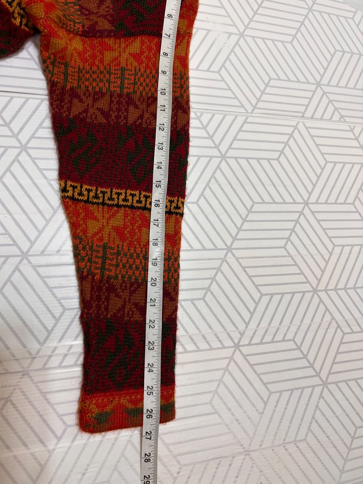 The Alpaca Connection size S Tribal Print Cardigan Sweater Made In Peru g - Thumbnail 5