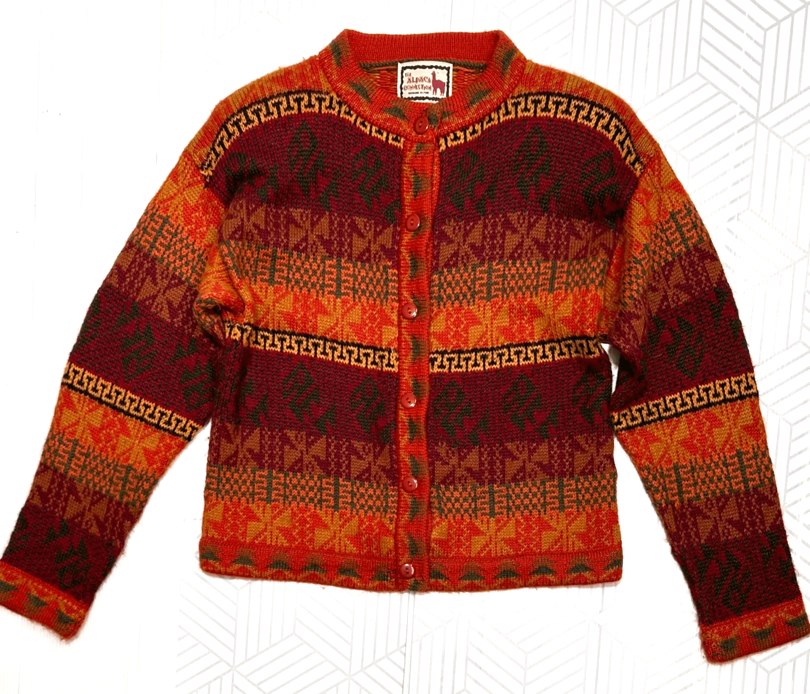 The Alpaca Connection size S Tribal Print Cardigan Sweater Made In Peru g - Thumbnail 2