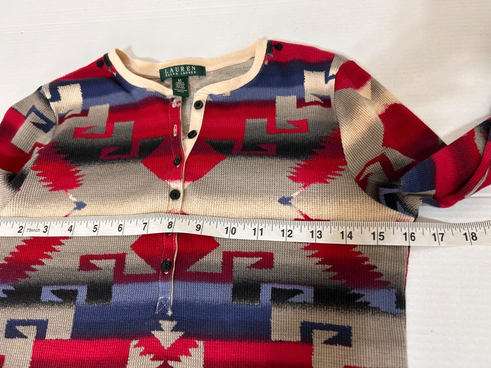 Ralph Lauren Shirt Womens size M Henley Aztec Geometric Southwestern Boho v - Thumbnail 7