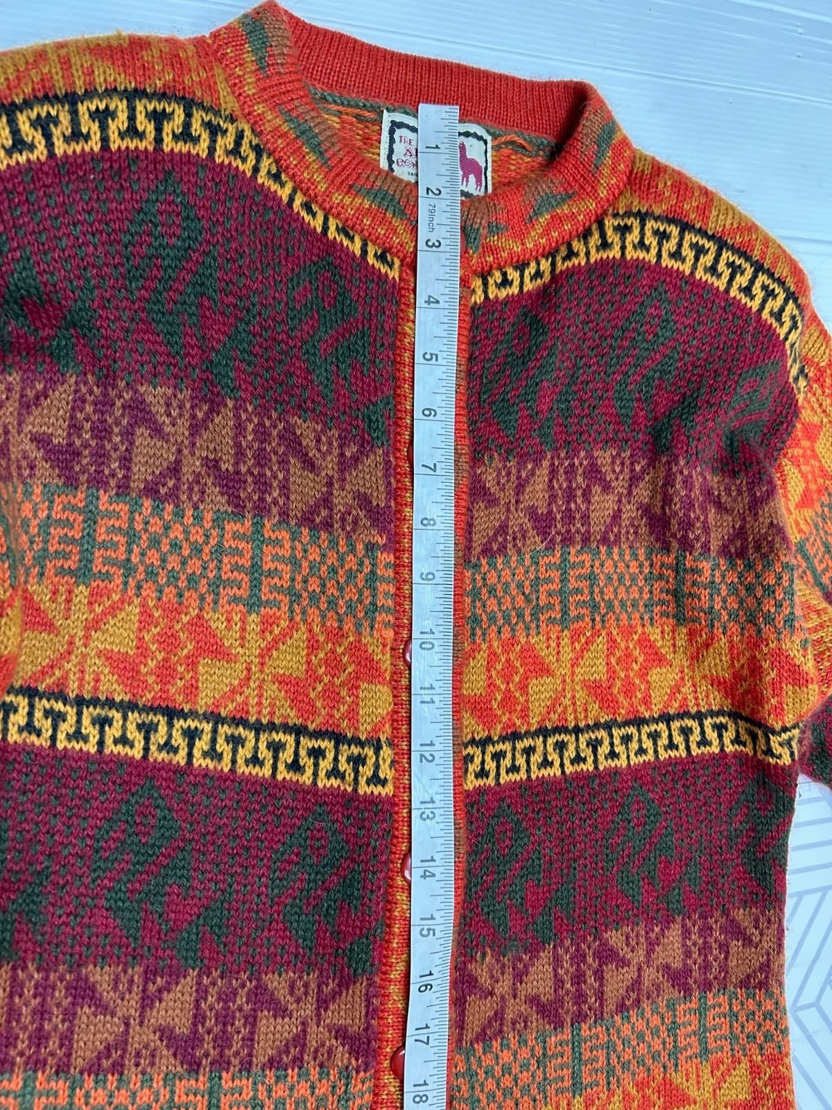 The Alpaca Connection size S Tribal Print Cardigan Sweater Made In Peru g - Thumbnail 7
