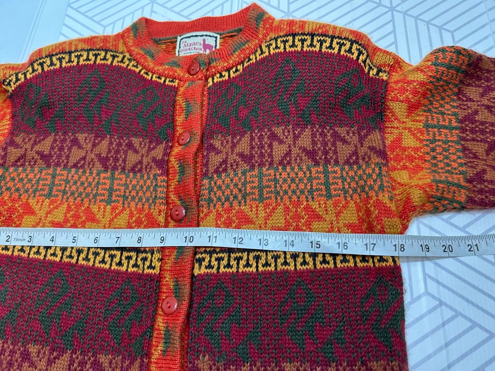 The Alpaca Connection size S Tribal Print Cardigan Sweater Made In Peru g - Thumbnail 9