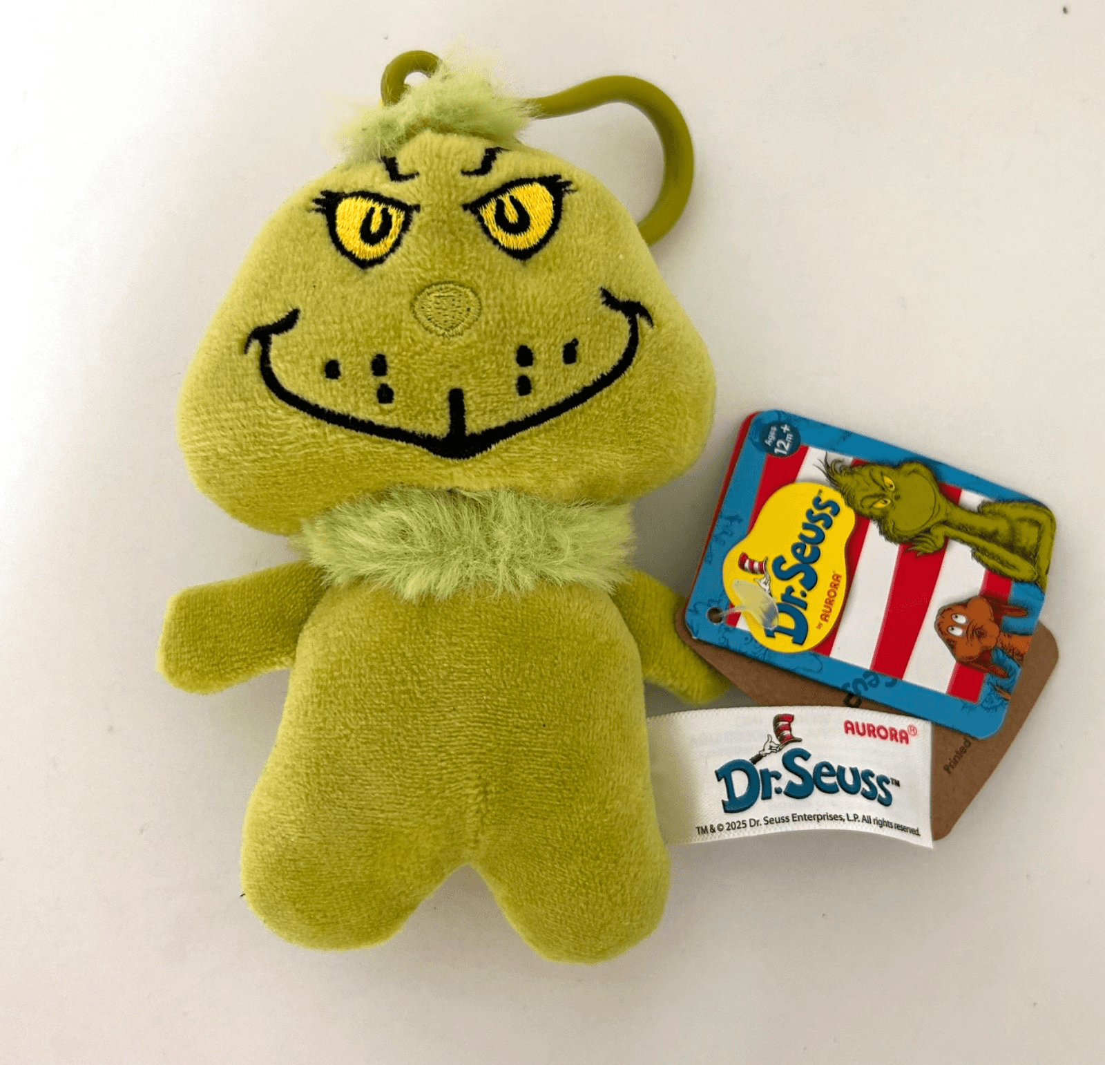 Aurora Dr. Seuss Grinch Clip On Plush Stuffed Toy Keychain Bag Charm 5" NWT - Thumbnail 2