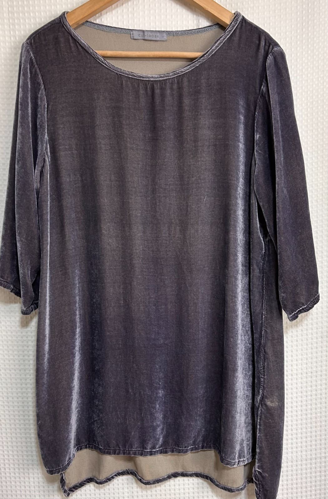 Cut Loose Purple Velvet Swing Top Size L Artsy Lagenlook Rayon Silk USA made a1 - Thumbnail 2