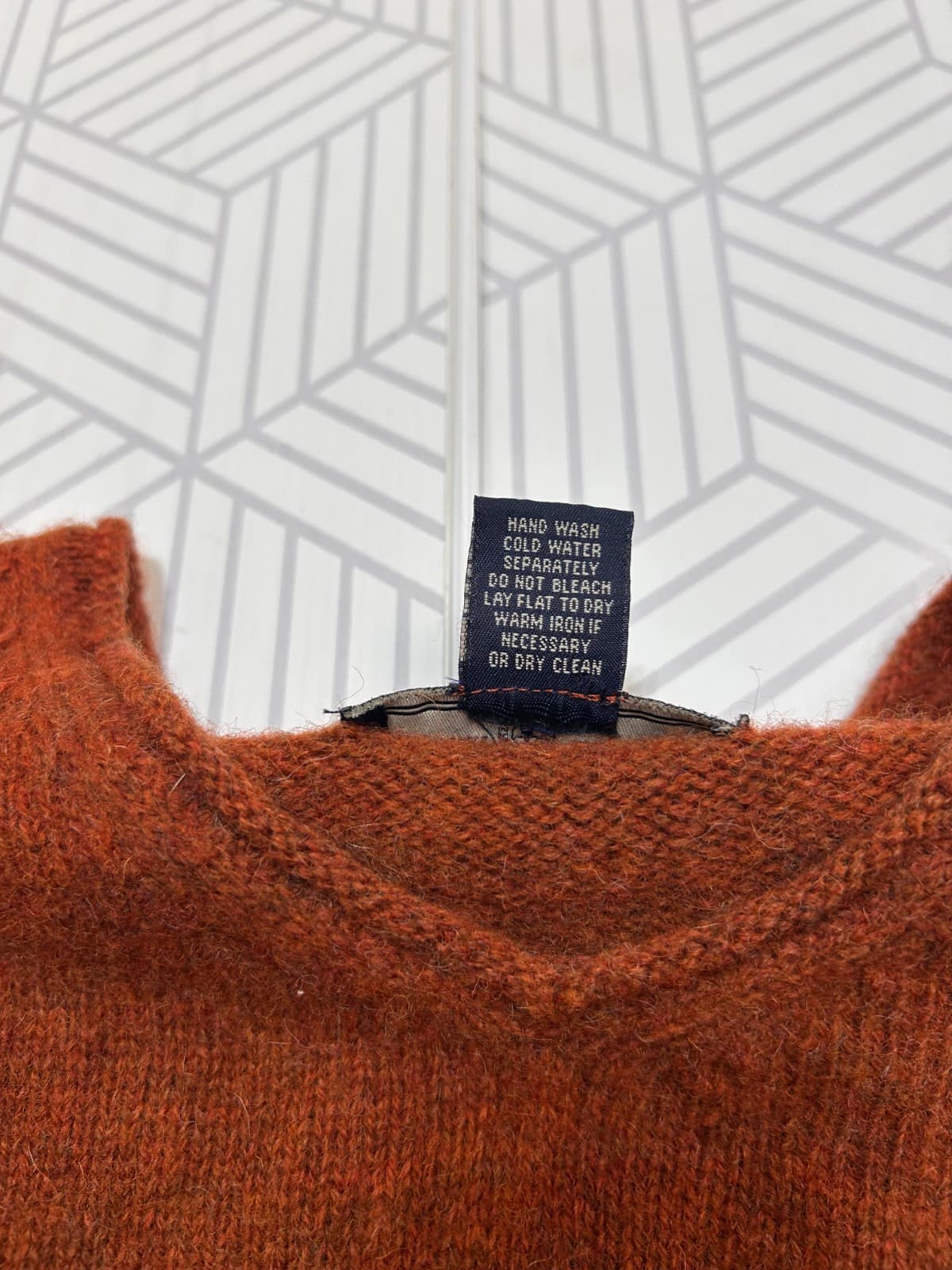 Vintage American Eagle Mens size L 100% Shetland Wool weater Rust Orange g - Thumbnail 7