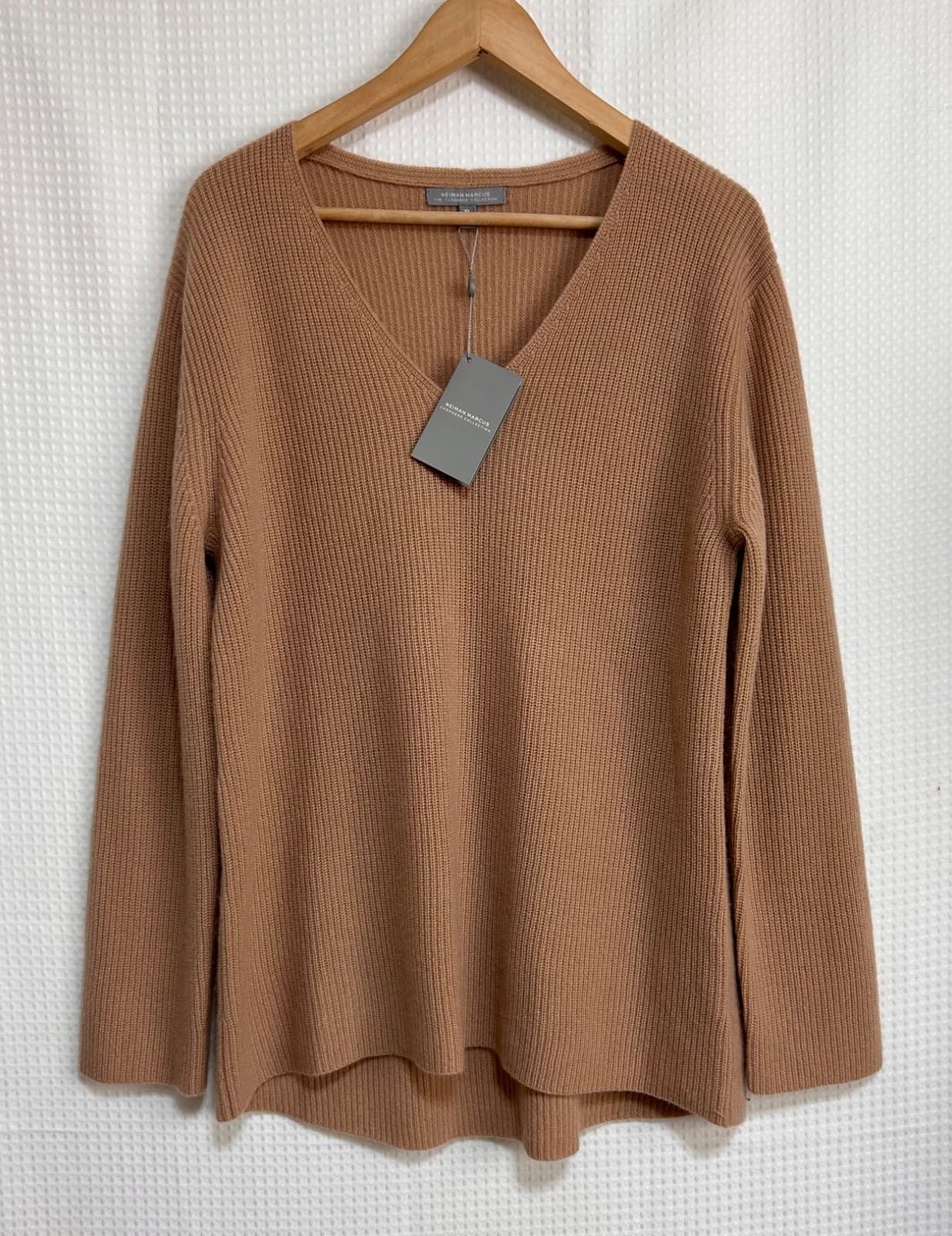 NWT Neiman Marcus 100% Cashmere Camel Women's size XL Ribbed Sweater a - Thumbnail 8