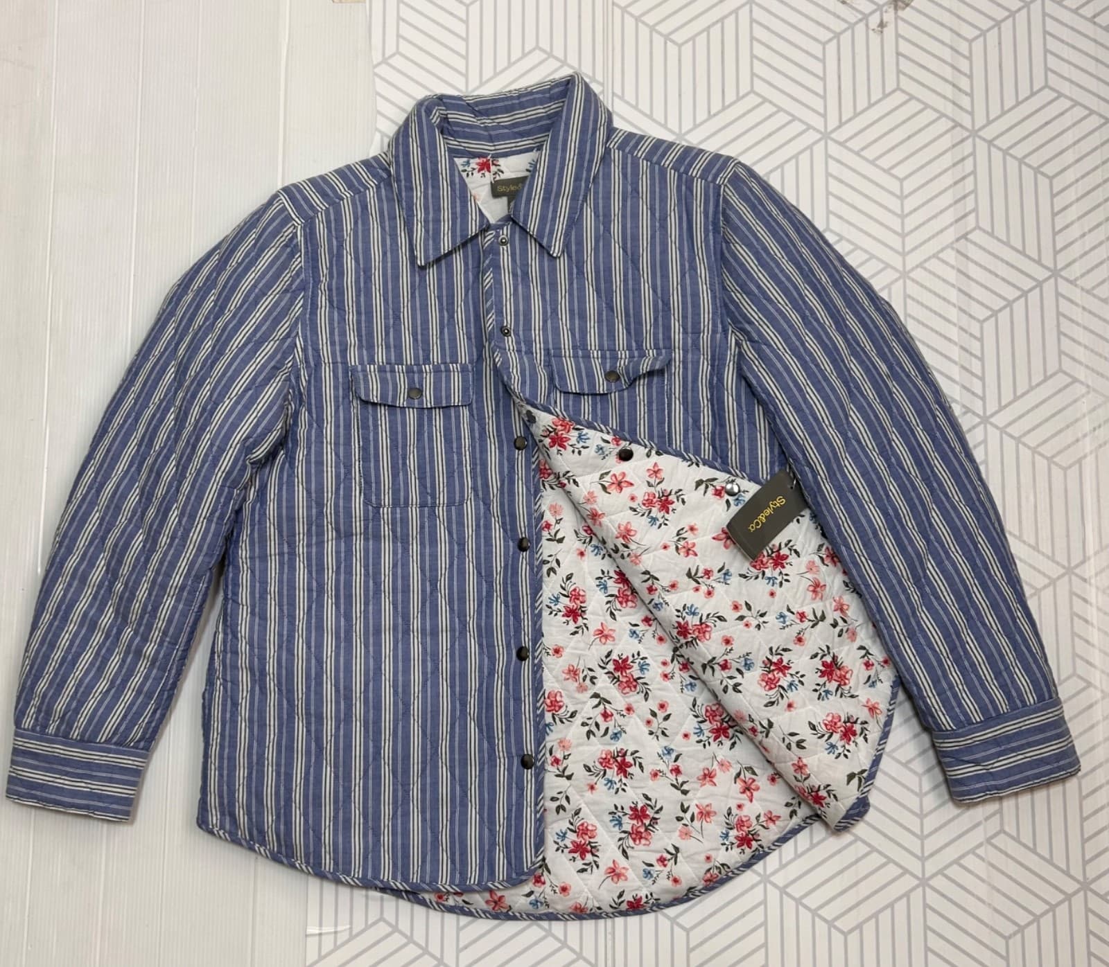 NWT Style & Co Size S Fits M Floral Blue Quilted Jacket Cottage Grandmacore - Thumbnail 5