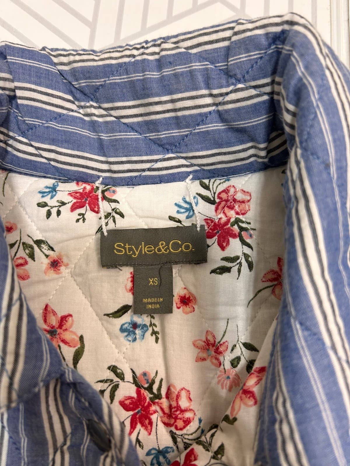 NWT Style & Co Size S Fits M Floral Blue Quilted Jacket Cottage Grandmacore - Thumbnail 3