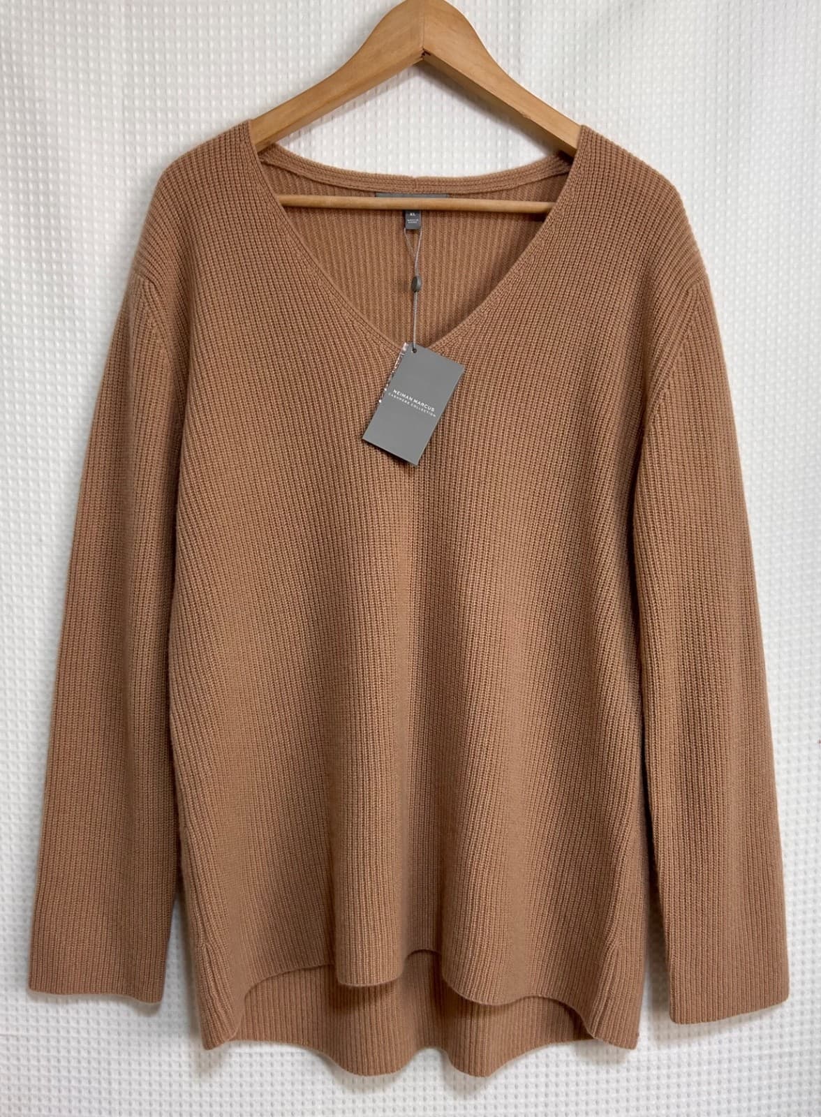 NWT Neiman Marcus 100% Cashmere Camel Women's size XL Ribbed Sweater a - Thumbnail 9