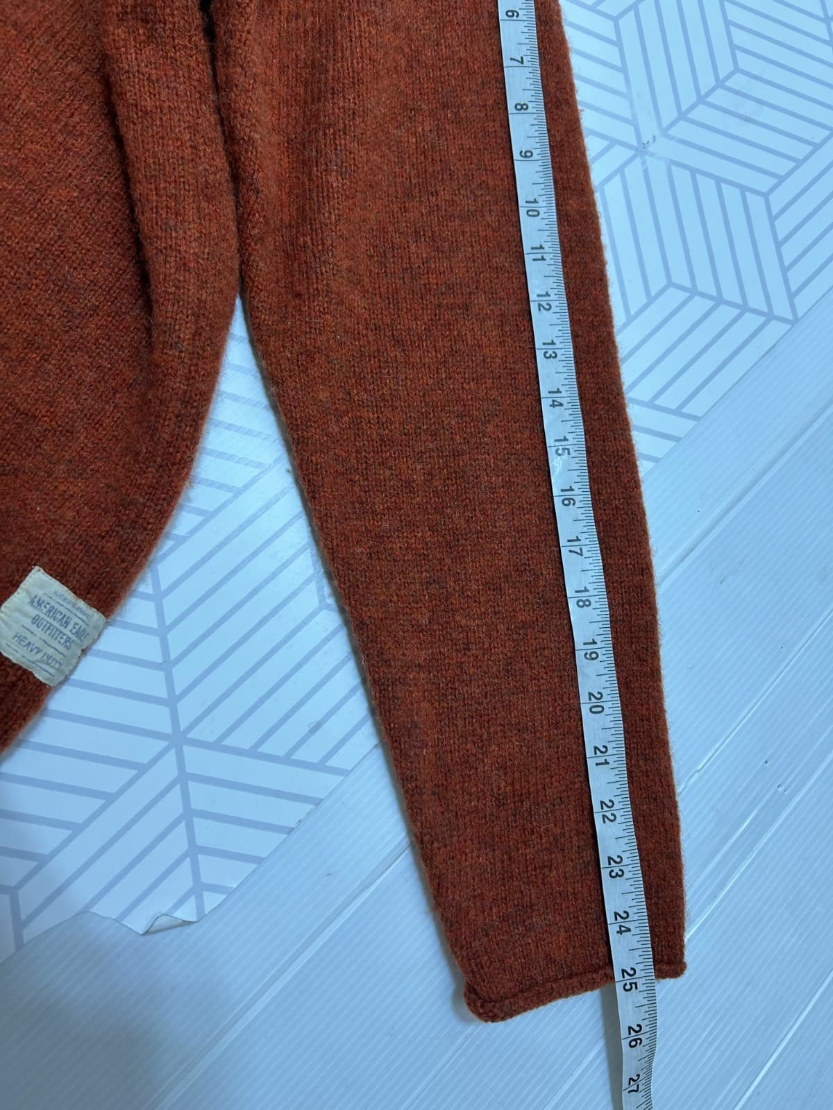 Vintage American Eagle Mens size L 100% Shetland Wool weater Rust Orange g - Thumbnail 3
